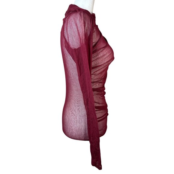 Enza Costa Long Sleeve Slash Top in Ruby Small New Womens Mesh Blouse - Picture 7 of 16